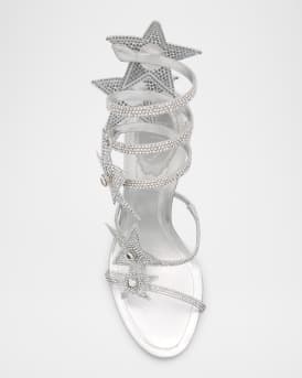Cleo Crystal Star Satin Snake-Wrap Sandals