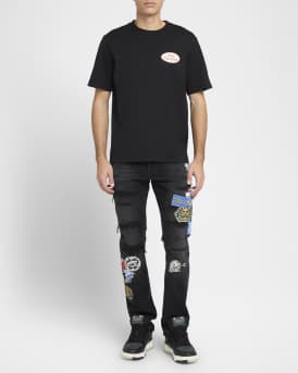 Men's Patchwork Slim-Fit Distressed Jeans