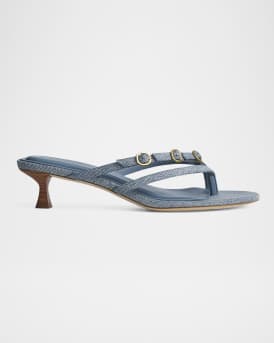 Sammie Denim Buckle Kitten-Heel Sandals