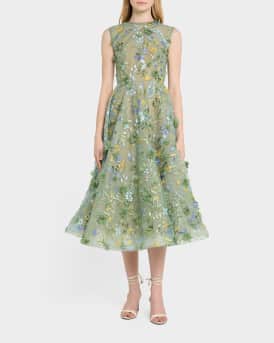 Saba Sleeveless Floral-Embroidered Midi Dress