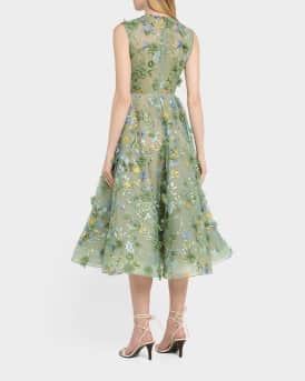 Saba Sleeveless Floral-Embroidered Midi Dress