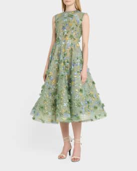 Saba Sleeveless Floral-Embroidered Midi Dress