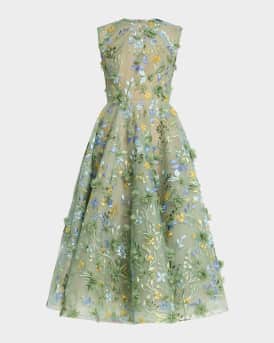 Bronx Banco Saba Sleeveless Floral-Embroidered Midi Dress | Neiman Marcus
