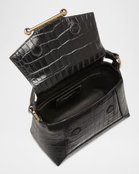 Mosaic Croc-Embossed Leather Top-Handle Bag