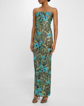 Dahlia Strapless Floral Sequin Column Gown