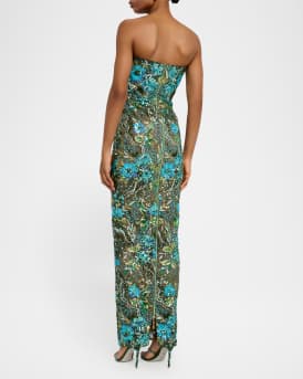 Dahlia Strapless Floral Sequin Column Gown