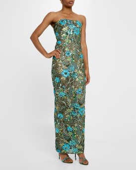 Dahlia Strapless Floral Sequin Column Gown
