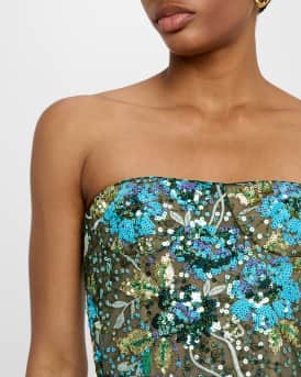 Dahlia Strapless Floral Sequin Column Gown