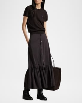 Ruffled-Hem Cotton-Silk Skirt