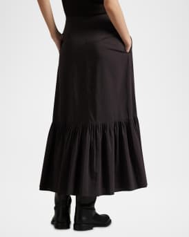 Ruffled-Hem Cotton-Silk Skirt