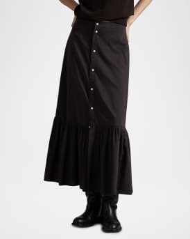 Ruffled-Hem Cotton-Silk Skirt