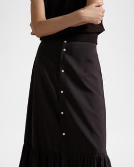 Ruffled-Hem Cotton-Silk Skirt
