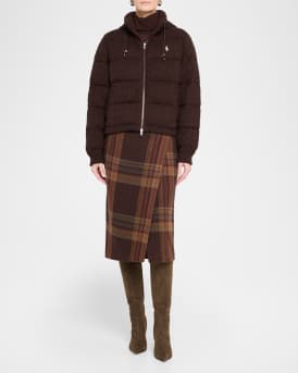 Plaid Tweed Faux Wrap Midi Skirt