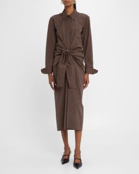 Mila Pinstripe Draped Shirtdress