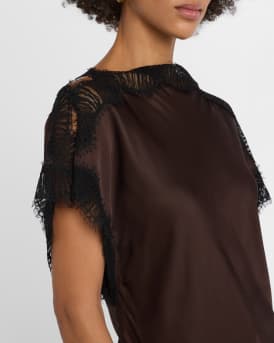 Luna Satin Lace-Trim Top