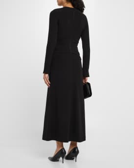 Floral Embroidered Long-Sleeve Tie Waist Midi Dress