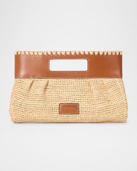 Lena Raffia and Leather Clutch Bag