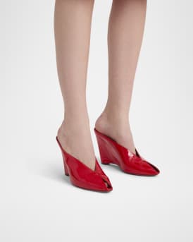 Alicia Patent Leather Peep-Toe Wedge Mules