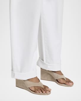 Suede Wedge Thong Sandals