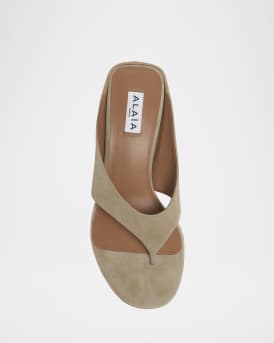 Suede Wedge Thong Sandals