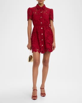 Belted Floral Lace Mini Shirtdress