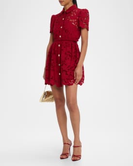 Belted Floral Lace Mini Shirtdress