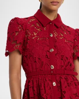 Belted Floral Lace Mini Shirtdress