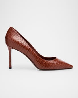 Romy 85 Croc-Embossed Leather Pumps