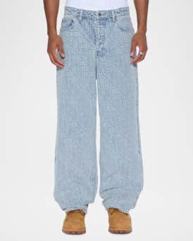 Men's Maxx Tile Logo Denim Wide-Leg Jeans