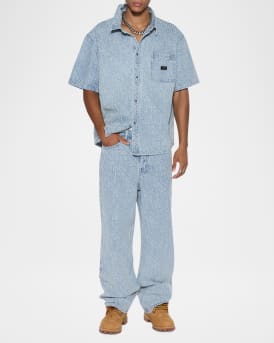 Men's Boxer Shirt Tile Denim Short-Sleeve Shirt