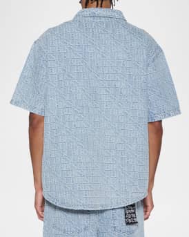 Men's Boxer Shirt Tile Denim Short-Sleeve Shirt