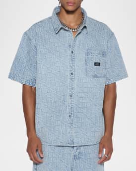Men's Boxer Shirt Tile Denim Short-Sleeve Shirt