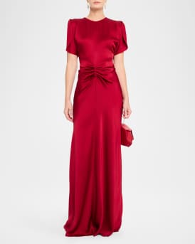 Gathered Waist Satin Gown