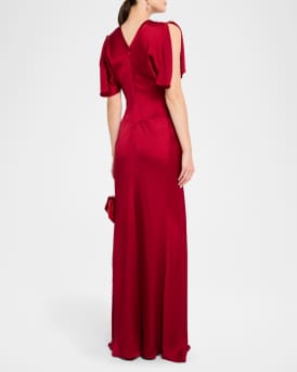 Gathered Waist Satin Gown
