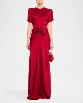 Gathered Waist Satin Gown