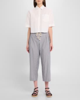 Cropped Oversized Button-Front Shirt
