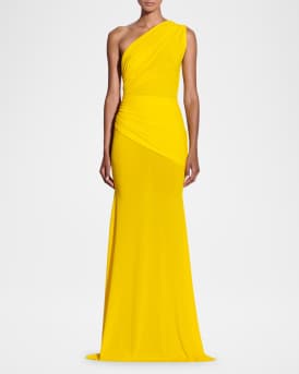 One-Shoulder Draped Crepe Jersey Gown