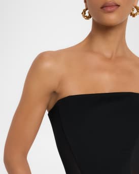 Strapless Draped Power Mesh Corset Column Gown