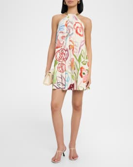 Bijou Draped Floral-Print Halter Mini Dress