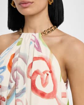 Bijou Draped Floral-Print Halter Mini Dress