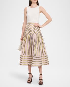 Kristina Striped Drop-Waist Midi Skirt