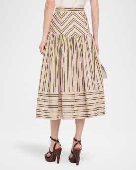 Kristina Striped Drop-Waist Midi Skirt