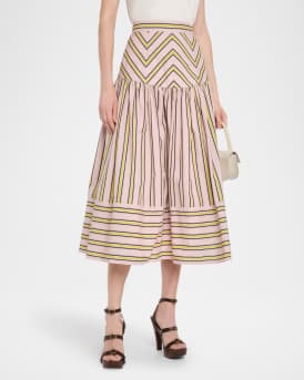 Kristina Striped Drop-Waist Midi Skirt