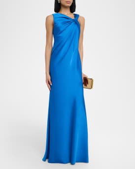 Francine Twist-Front Satin Column Gown