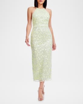 Dani Low-Back Sequin Halter Midi Dress