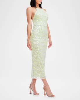 Dani Low-Back Sequin Halter Midi Dress