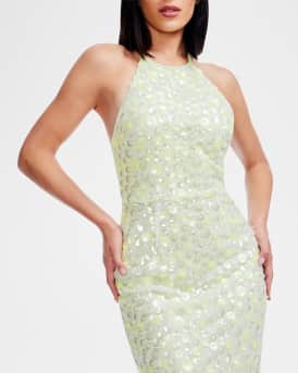 Dani Low-Back Sequin Halter Midi Dress