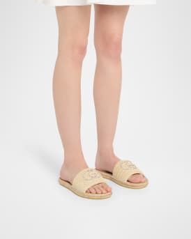 Cora GG Interlock Raffia Espadrille Sandals