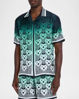 Men's Silk Heart Monogram Short-Sleeve Shirt
