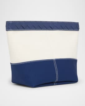 Leather-Trim Canvas Pouch Bag